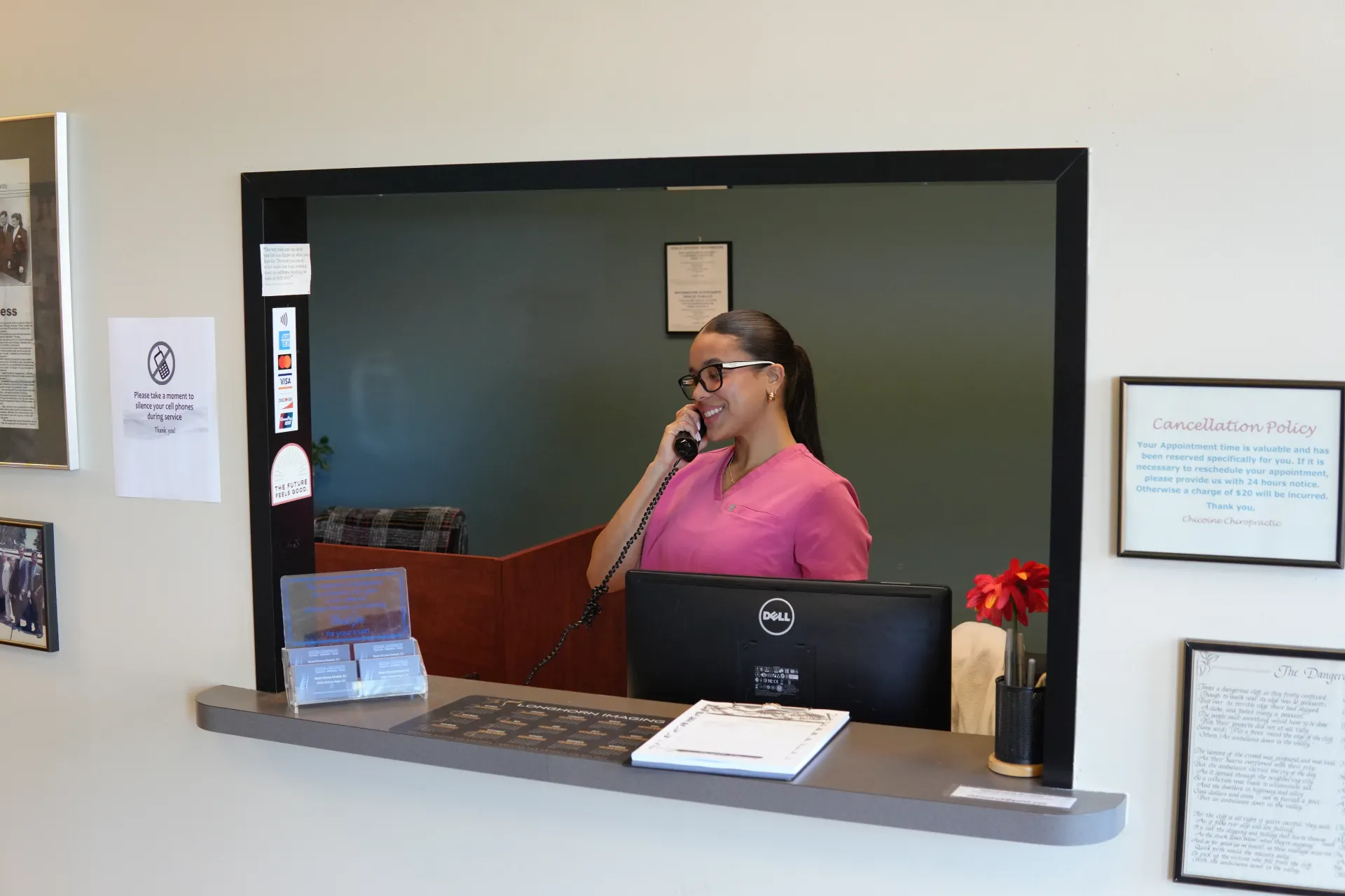 Rosamaria at the Chicoine Chiropractic front desk